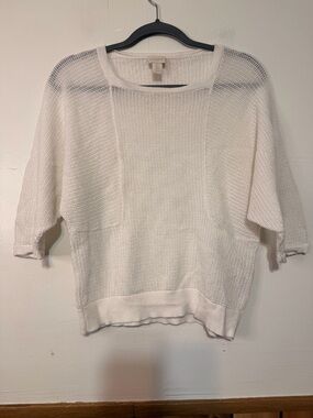 Chico's White Scoop Neck Lightweight Knit Sweater
